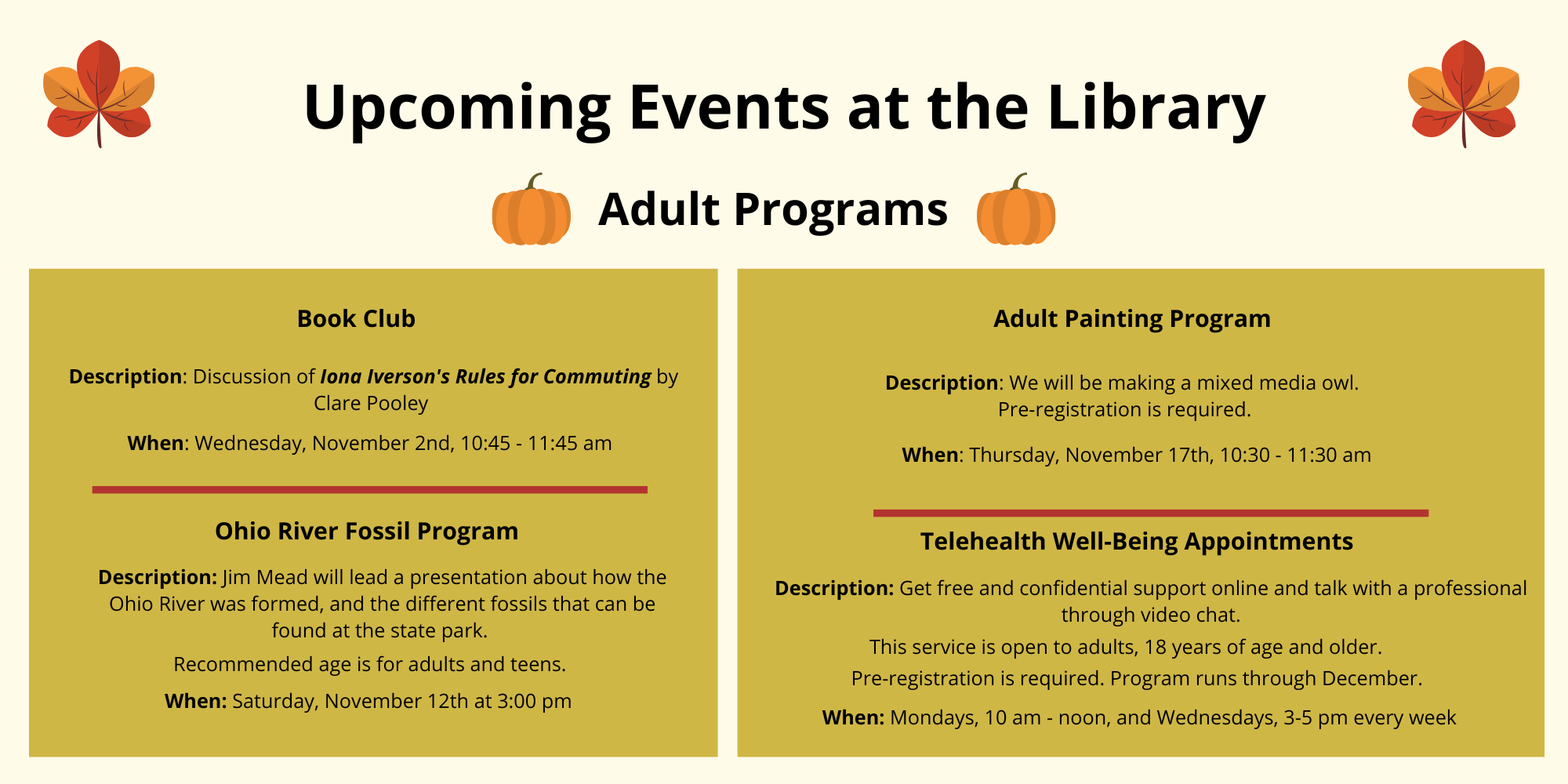 Upcoming events at the library (November) Carousel 2022 adult | Salem  Public Library